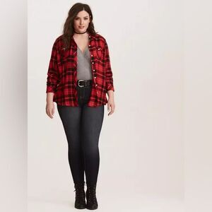 Torrid Challis Button Down Shirt Red Buffalo Plaid I4
